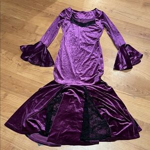 Purple Velvet long gothic goth mermaid XS Dress with Flared Sleeves nwt
